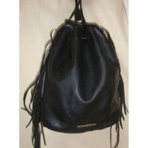 Victoria's Secret Black Faux Leather Fashion Show Fringe Backpack Bag